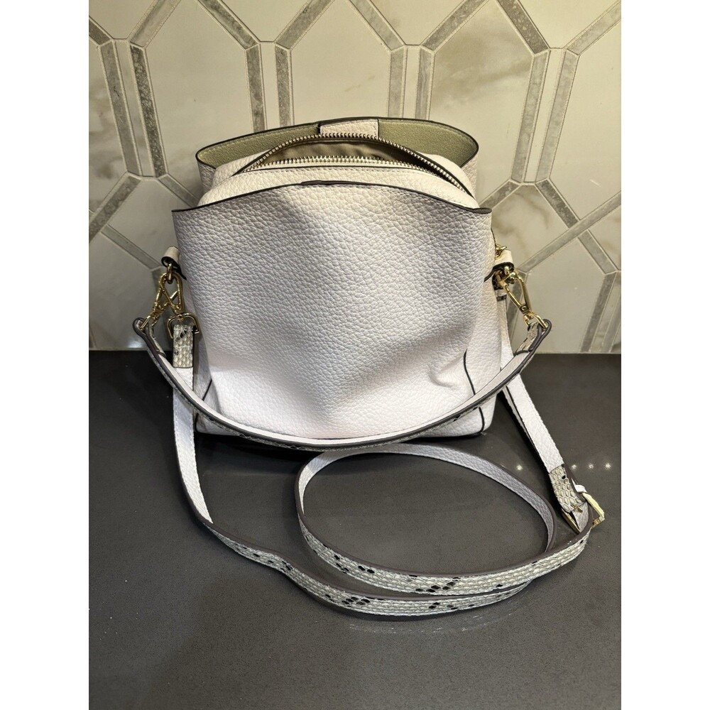 Sondra Roberts Squared White Shoulder Bag Snakeskin Print Strap Gold Hardware